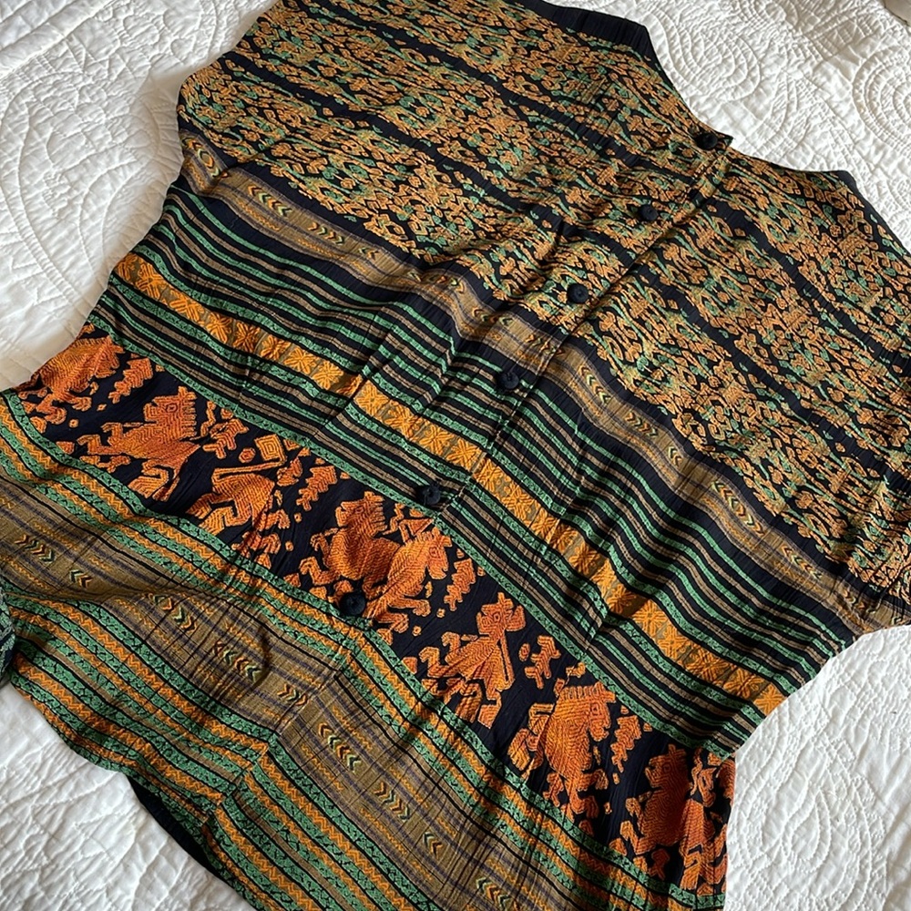 VTG black orange green rayon batik tribal top skirt set small medium - Picture 16 of 16